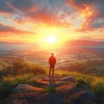 Persoană admirând apusul de soare