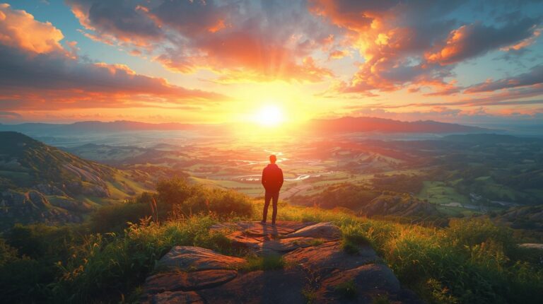 Persoană admirând apusul de soare